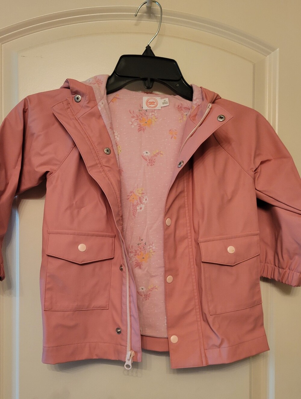 Girls' Wonder Nation Pink Hooded Rain Jacket - Lightweight Waterproof Coat